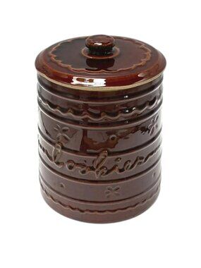 Cookie Jar Marcrest Brown Ceramic Vintage 10 inch Daisy Dot Pattern Vintage  MCM